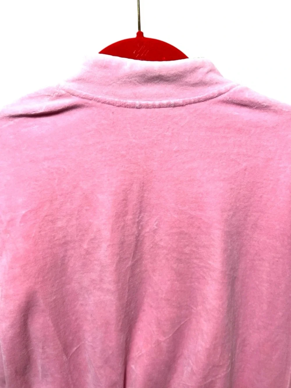 Vintage Robes of California Small  Pink Velour House Dress Embroidered 1/2 Zip